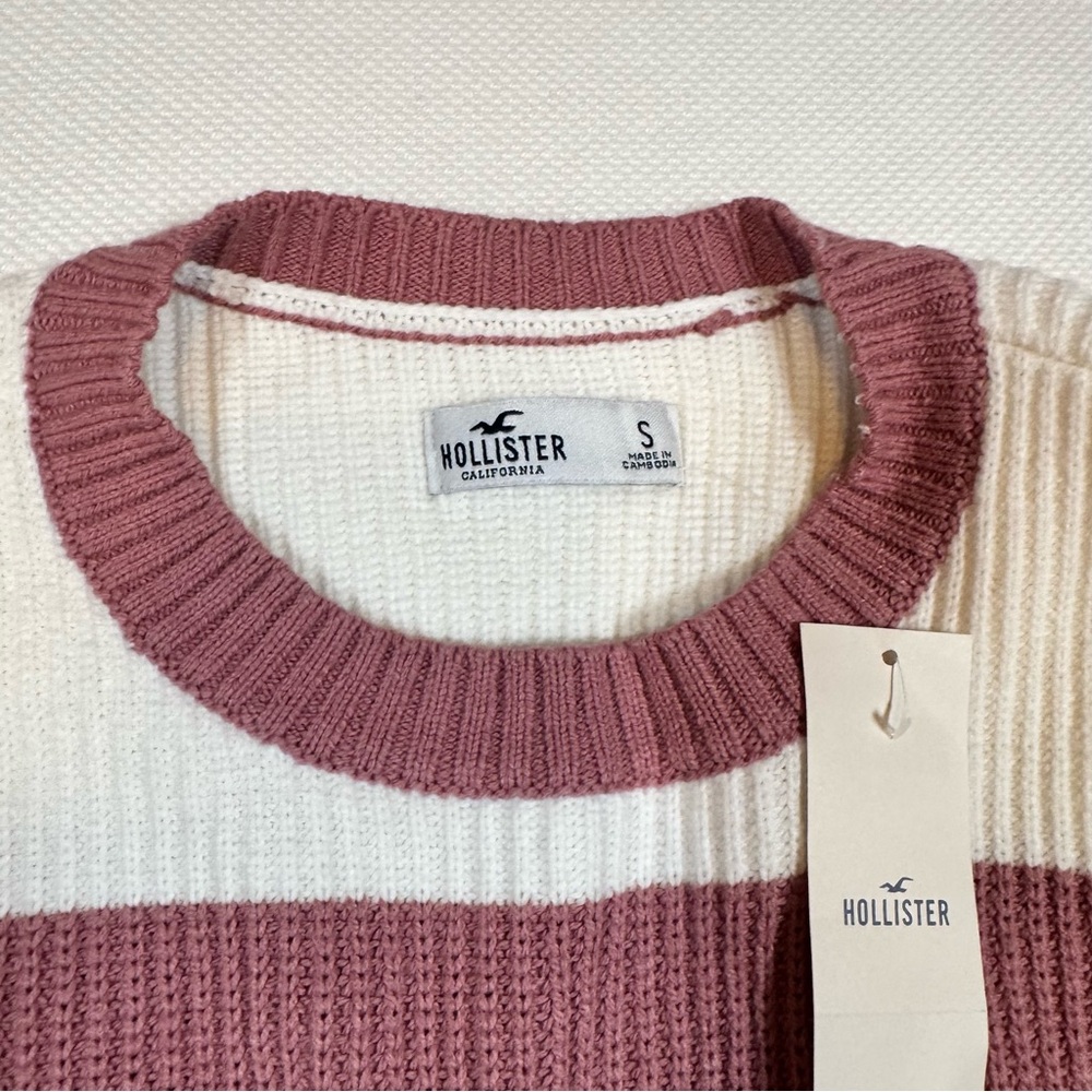 Hollister Women's Crewneck Sweater in Burgundy and White Stripes - Size Small - Picture 10 of 15